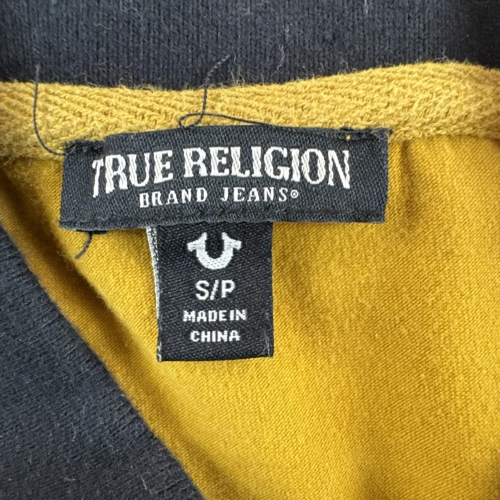 True Religion Polo Mens S Mustard Yellow Buddha Short Sleeve Preppy Y2K Stretch